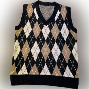 Women’s SHEIN Argyle Sweater Vest - Black, White, and Brown